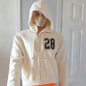 Cream Bomber Jacket with Varsity Style